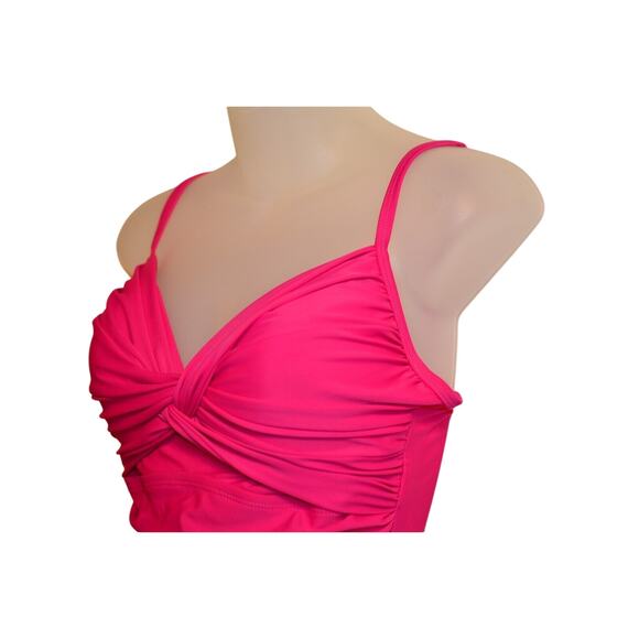 Hilor Women's 8 Ruched Twist Front One Piece Swimsuit Tummy Control Hot Pink NWT - Picture 5 of 12